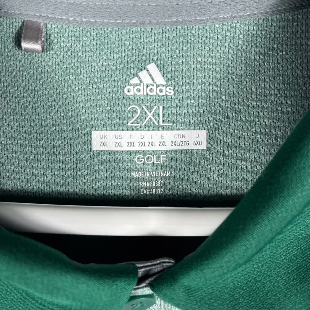 Adidas Golf Polo Shirt Mens 2XL‎ Green Colorblock Reflective 3-Stripes HA9137